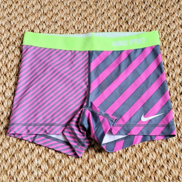 Nike | Shorts | Nike Pro Pink Gray Striped Spandex Shorts Size M | Poshmark